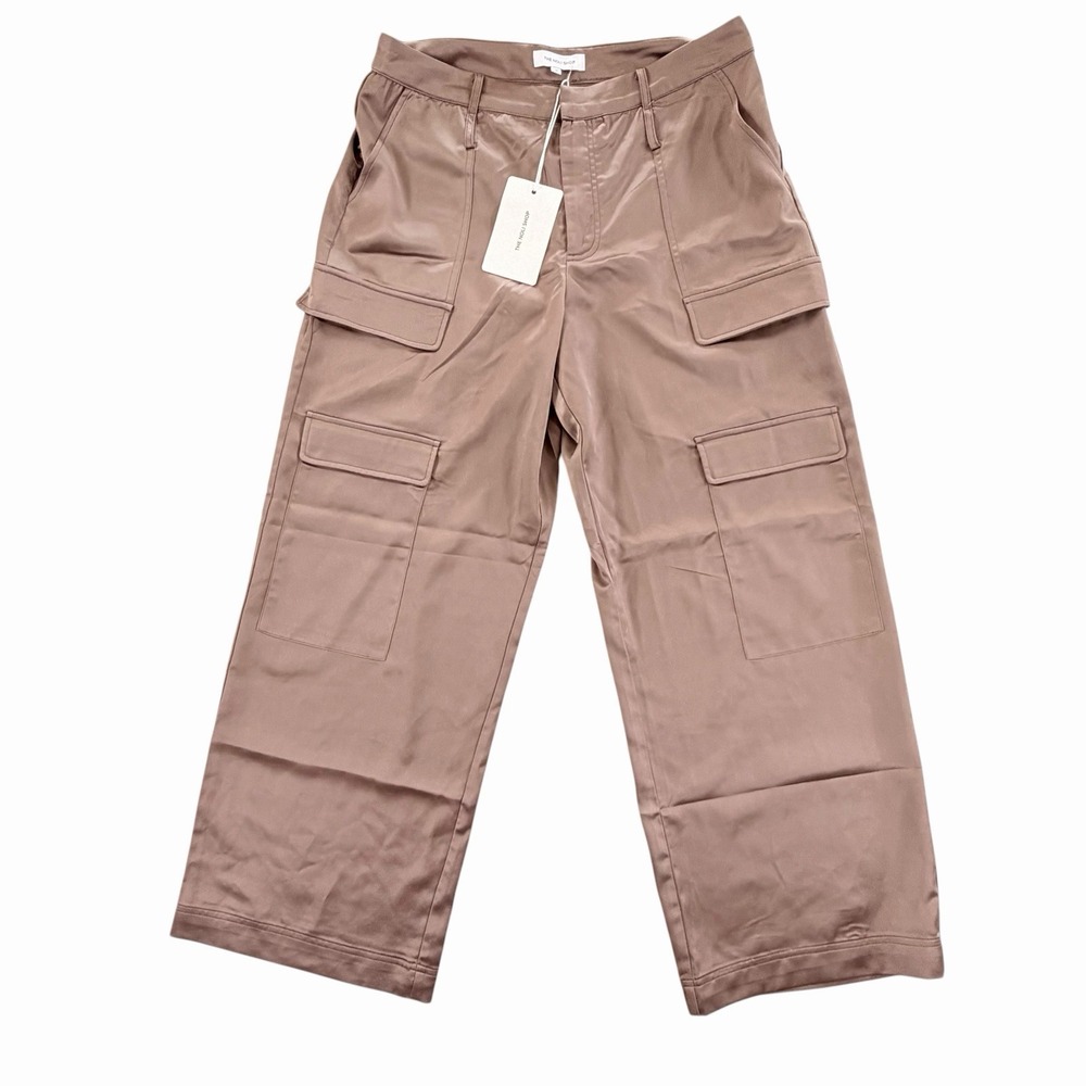 Noli Shop Satin Cargo Pants Brown  Women Size 12 Wide-leg NWT Classy Academia